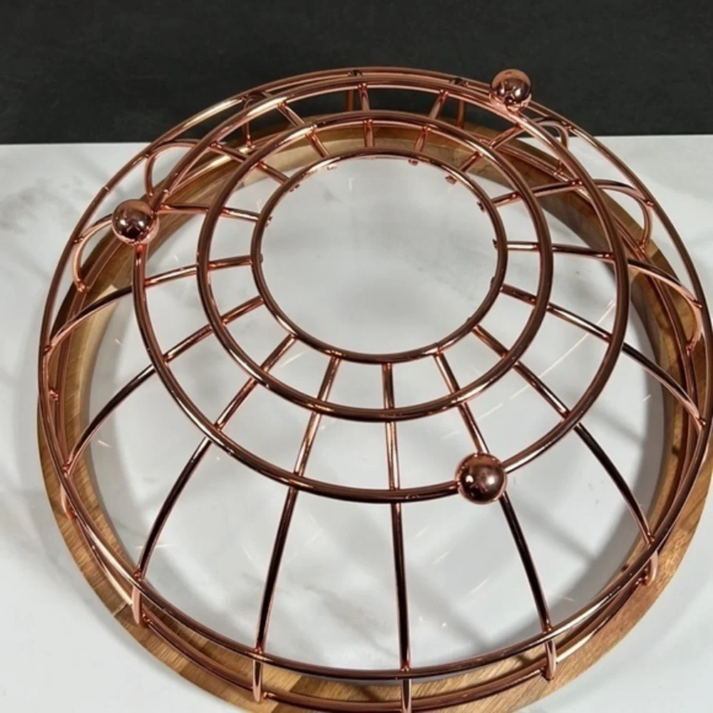 Acacia Wood and Wire‎ Fruit Basket with Copper Finish